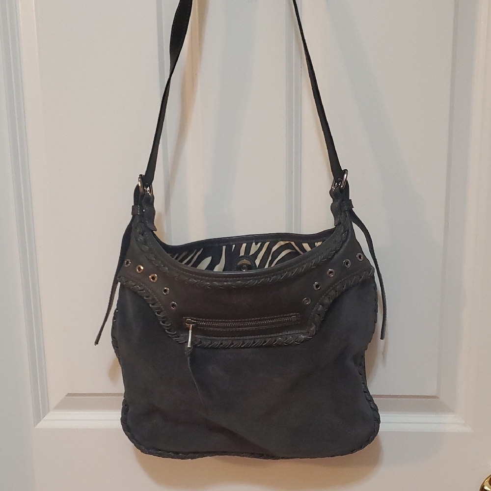 Vintage Longchamp Kate Moss Elegant Black Leather And Suede Shoulder Bag